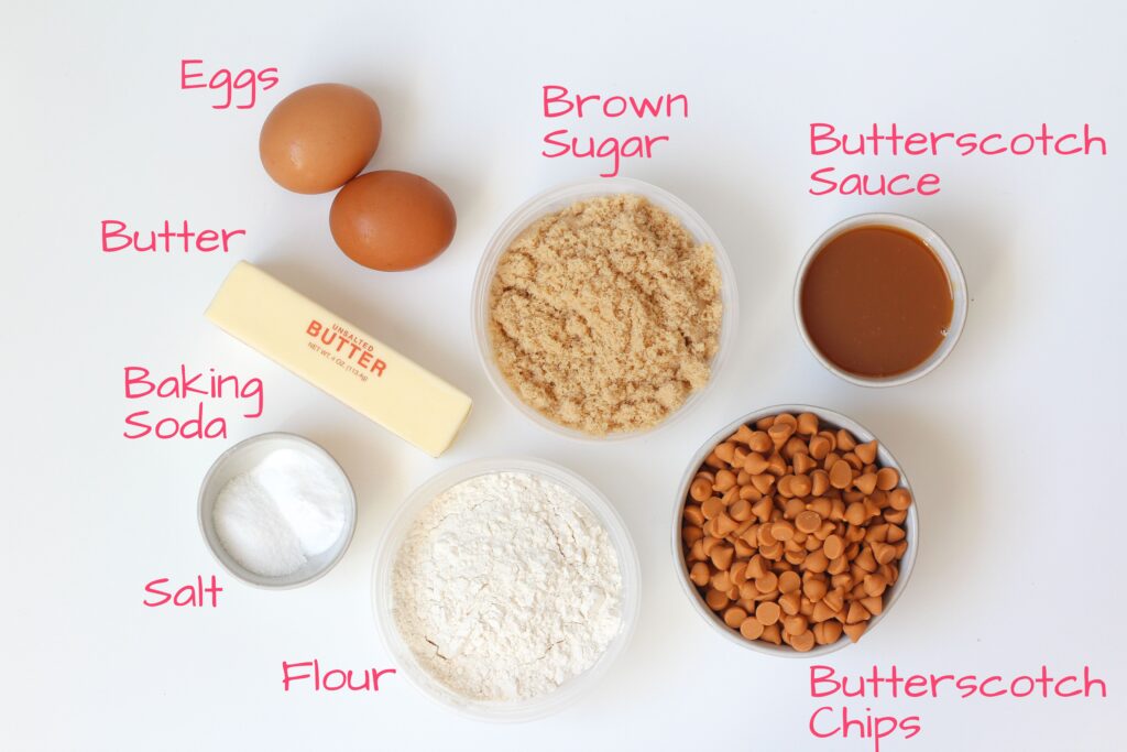 Ingredients needed for the best homemade butterscotch blondies.
