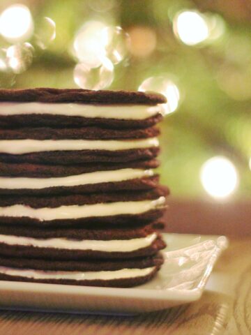Oreos in front of Christmas tree