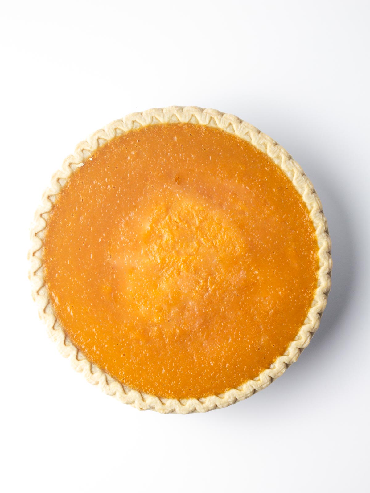 Top down view of a baked sweet potato pie.