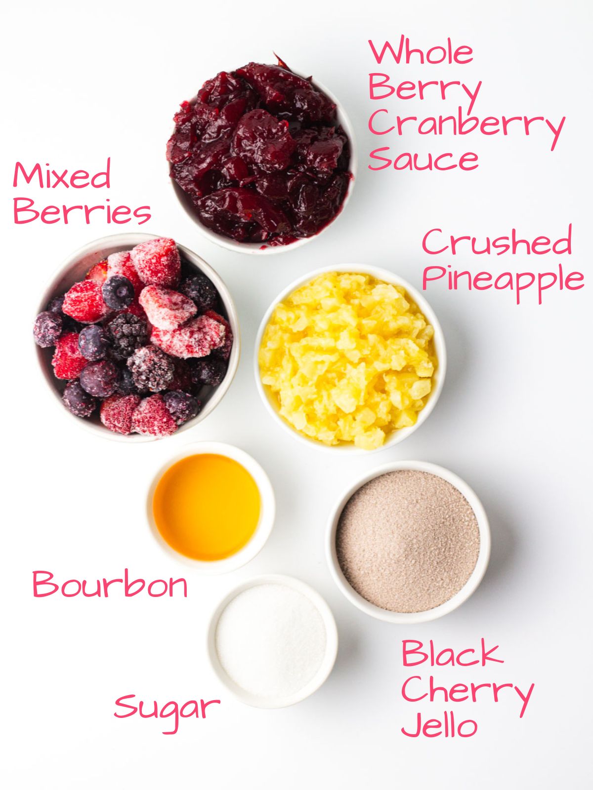 Ingredients needed to make bourbon cranberry sauce.