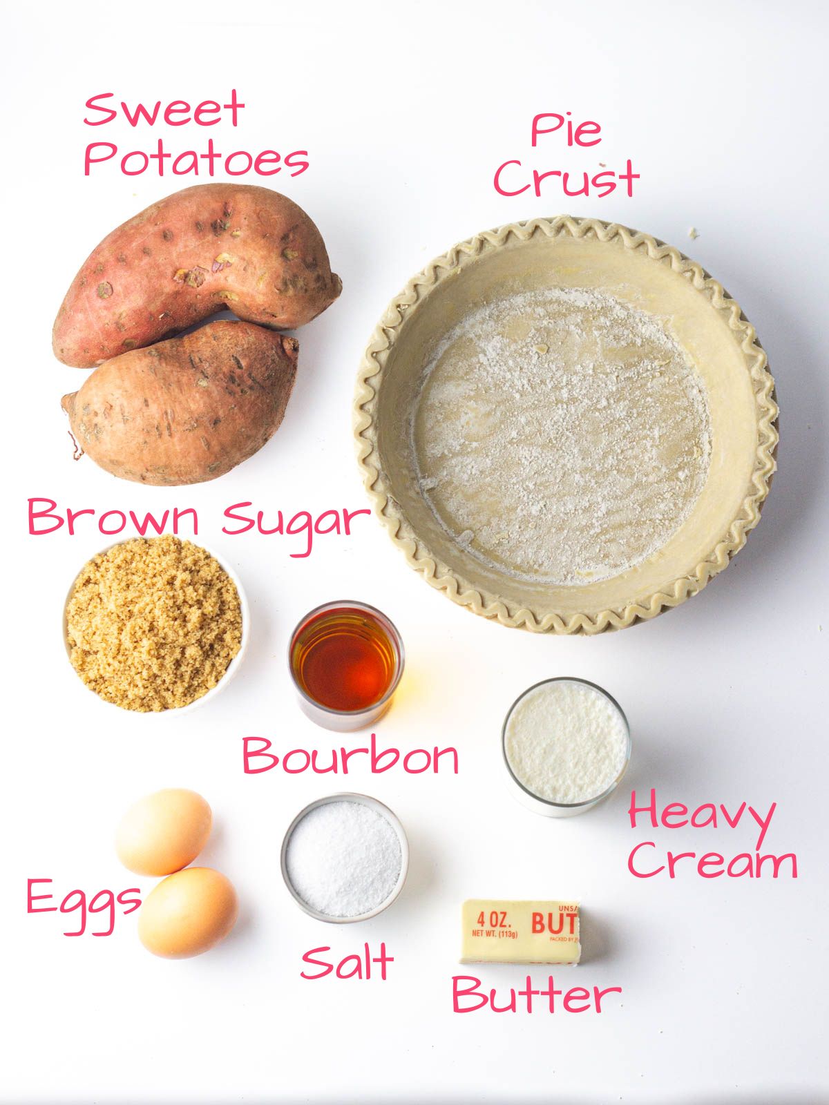 Ingredients needed to make Southern Sweet Potato Pie.