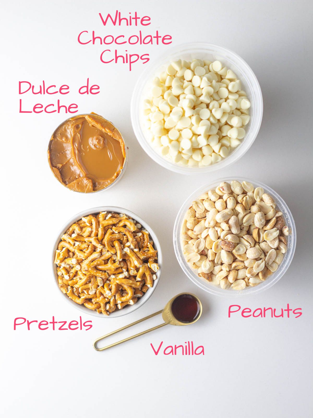 The five ingredients needed to make salted caramel fudge.
