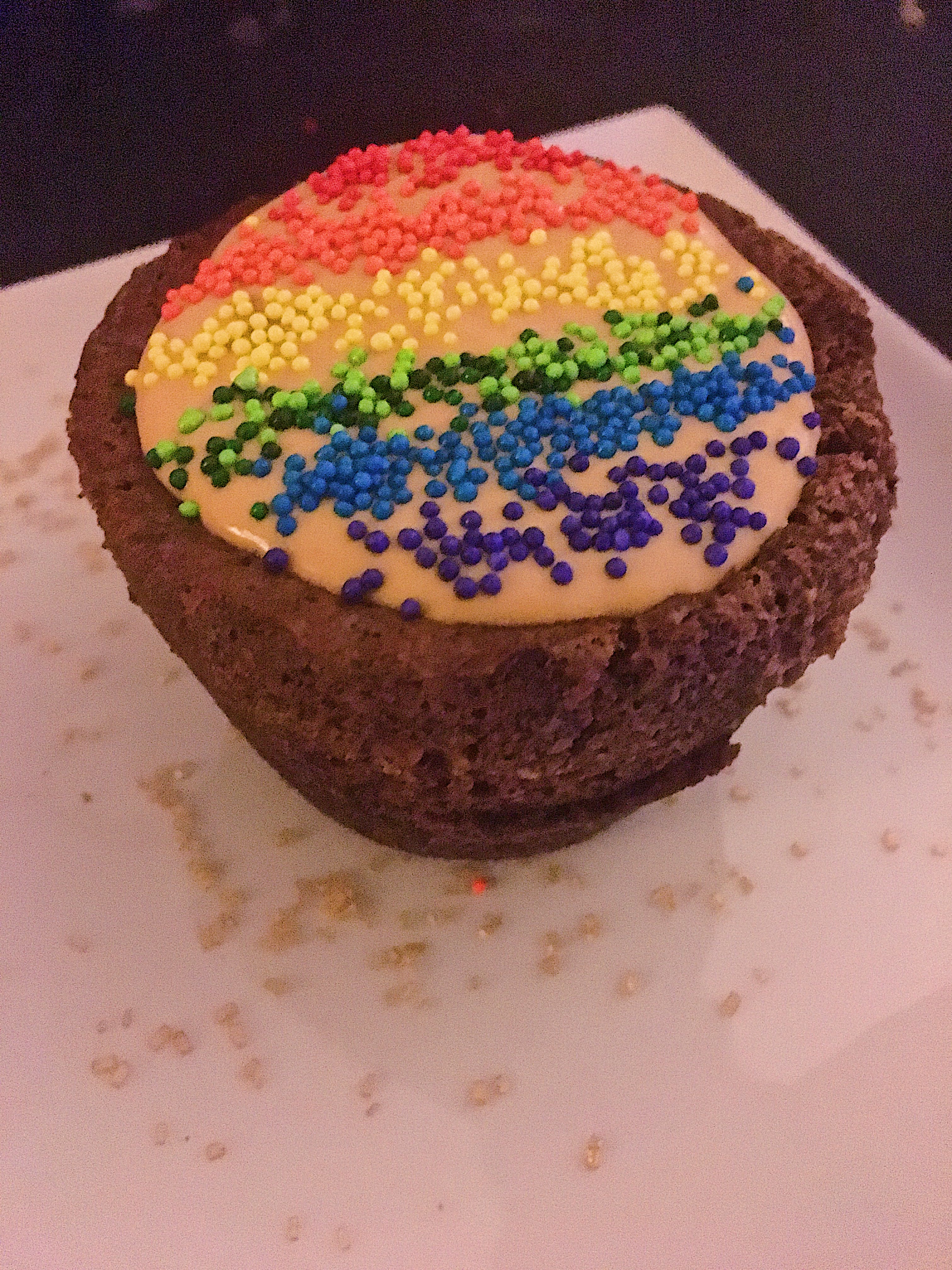 Rainbow Pot O' Gold Guinness Brownie with Caramel Irish Whiskey mousse with rainbow sprinkle decor