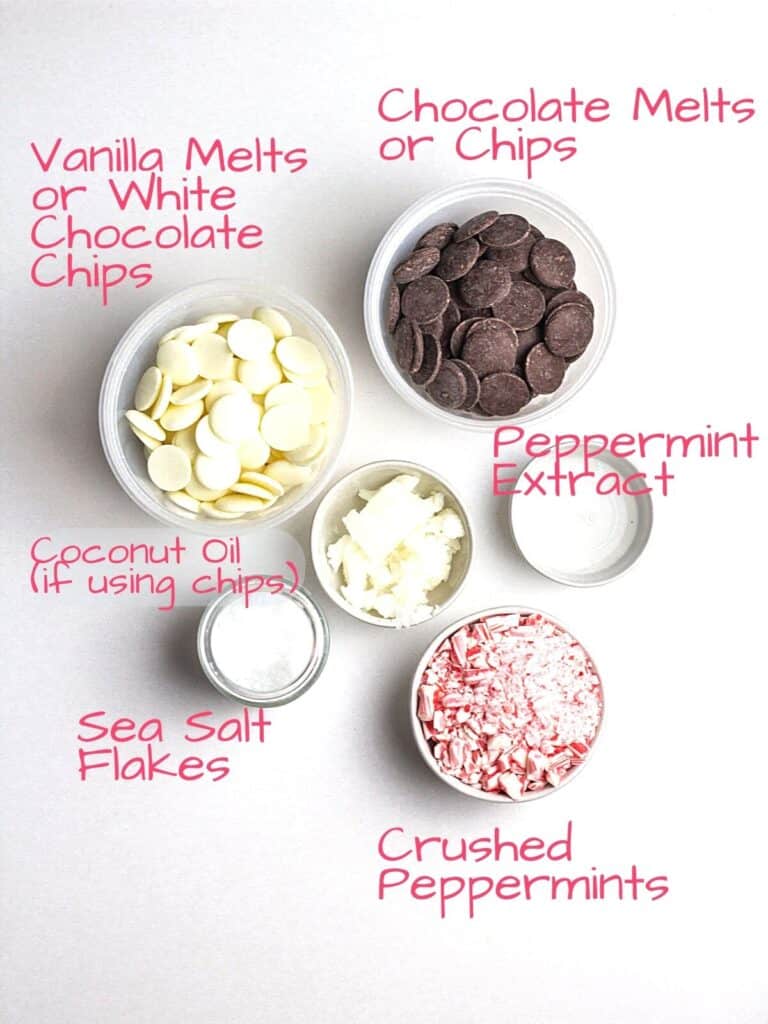 Ingredients needed for Salted Peppermint Bark.