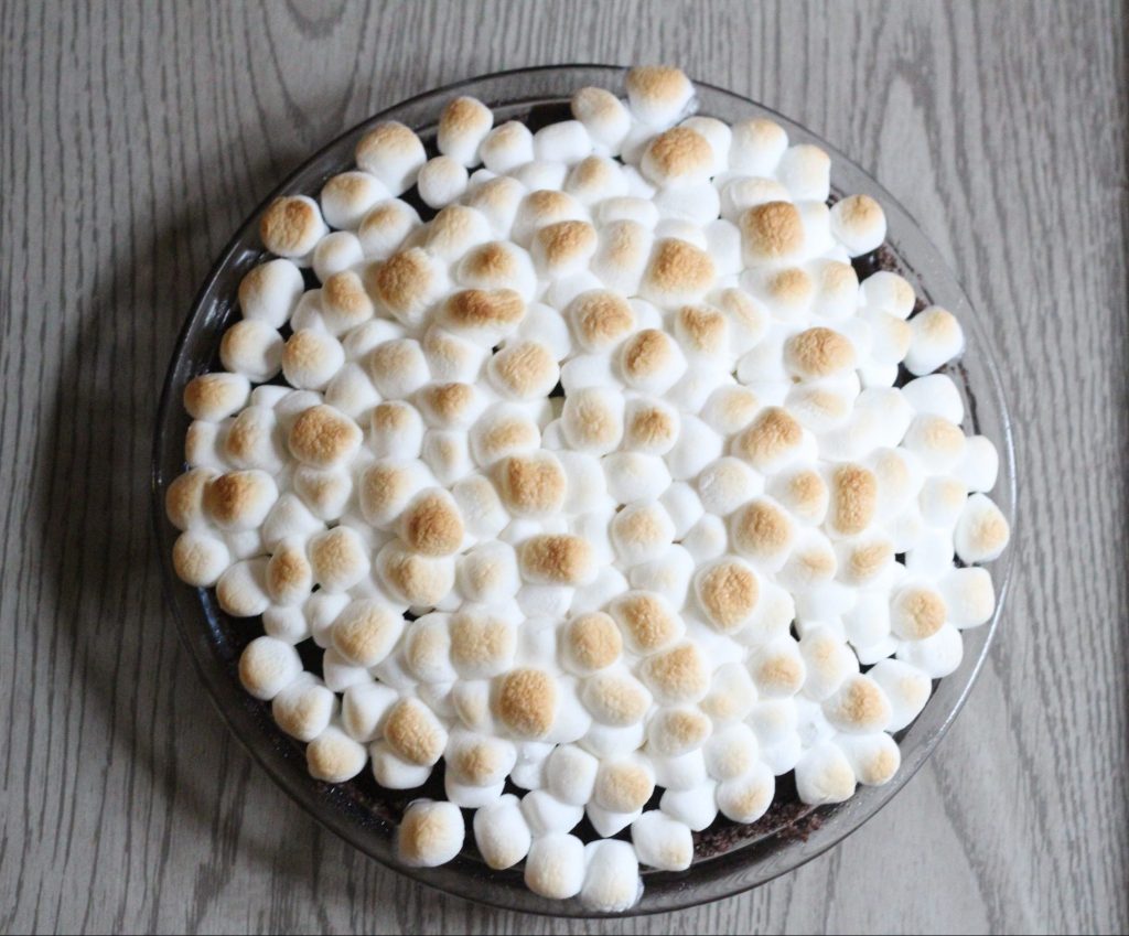 Hot Cocoa Pie topped with golden brown toasty marshmallows