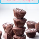 A pin for Pinterest of a side view of a stack of four Nutella cups surrounded by more Nutella cups.