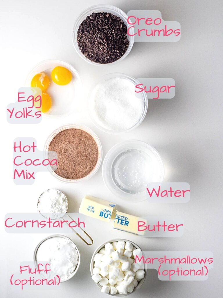 Ingredients needed for hot chocolate pie.