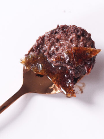 a spoonful of perfect homemade red wine chocolate creme brulee.
