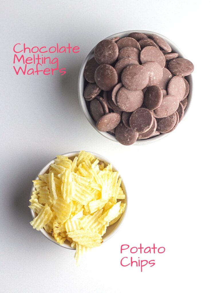 The two ingredients needed to make chocolate potato chip bark.