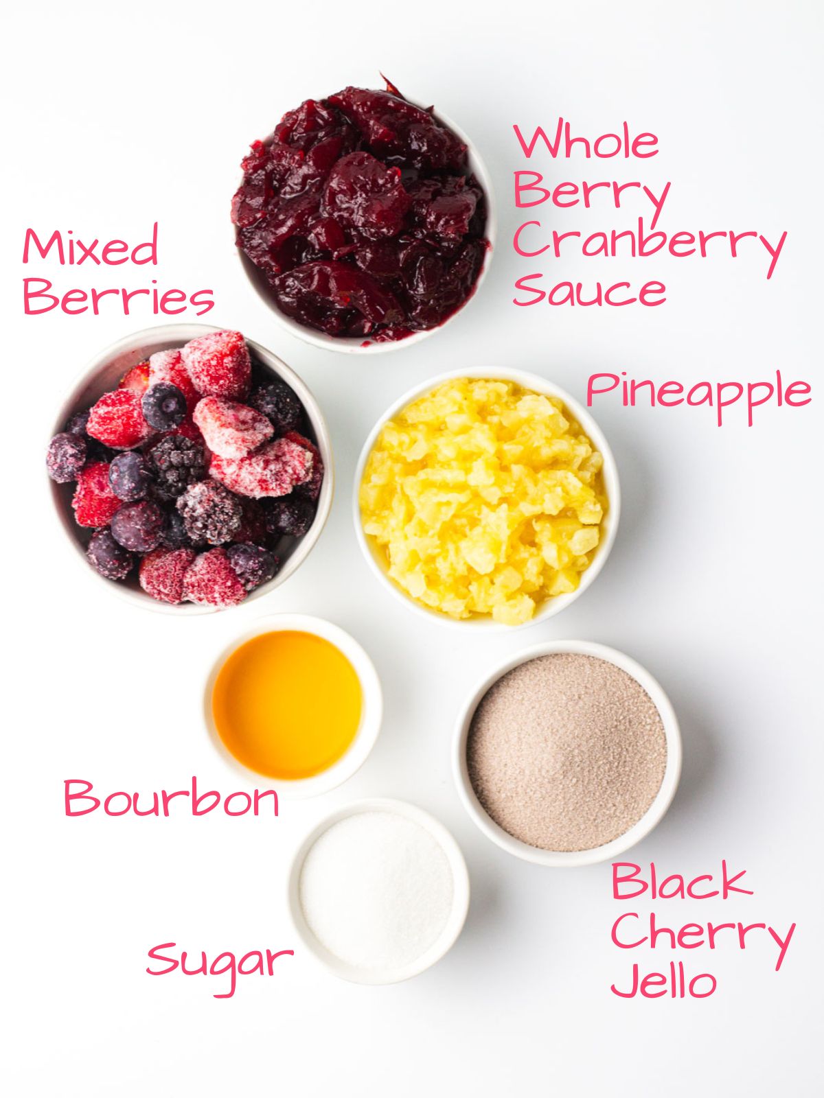 Ingredients needed to make Bourbon Cranberry Sauce.