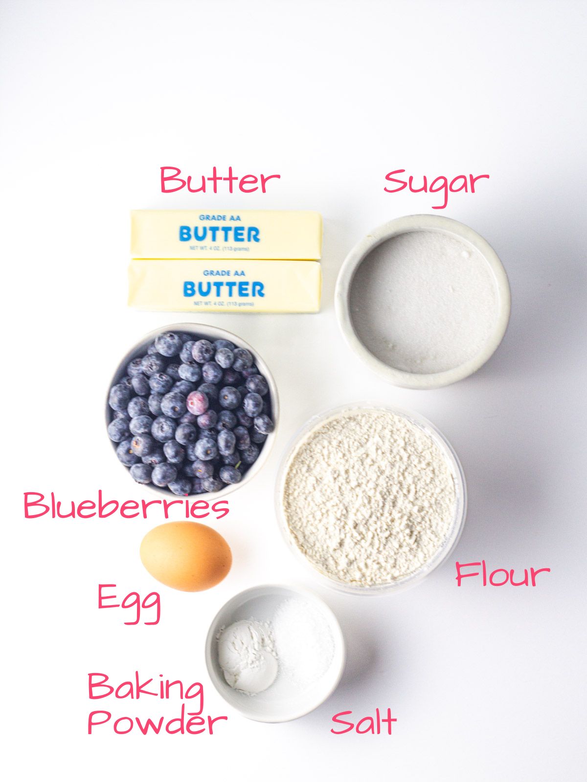 Ingredients needed to make Blueberry Cookies.