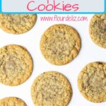 A pin for Pinterest of a top down view of a batch of chocolate chipless cookies on a white surface.